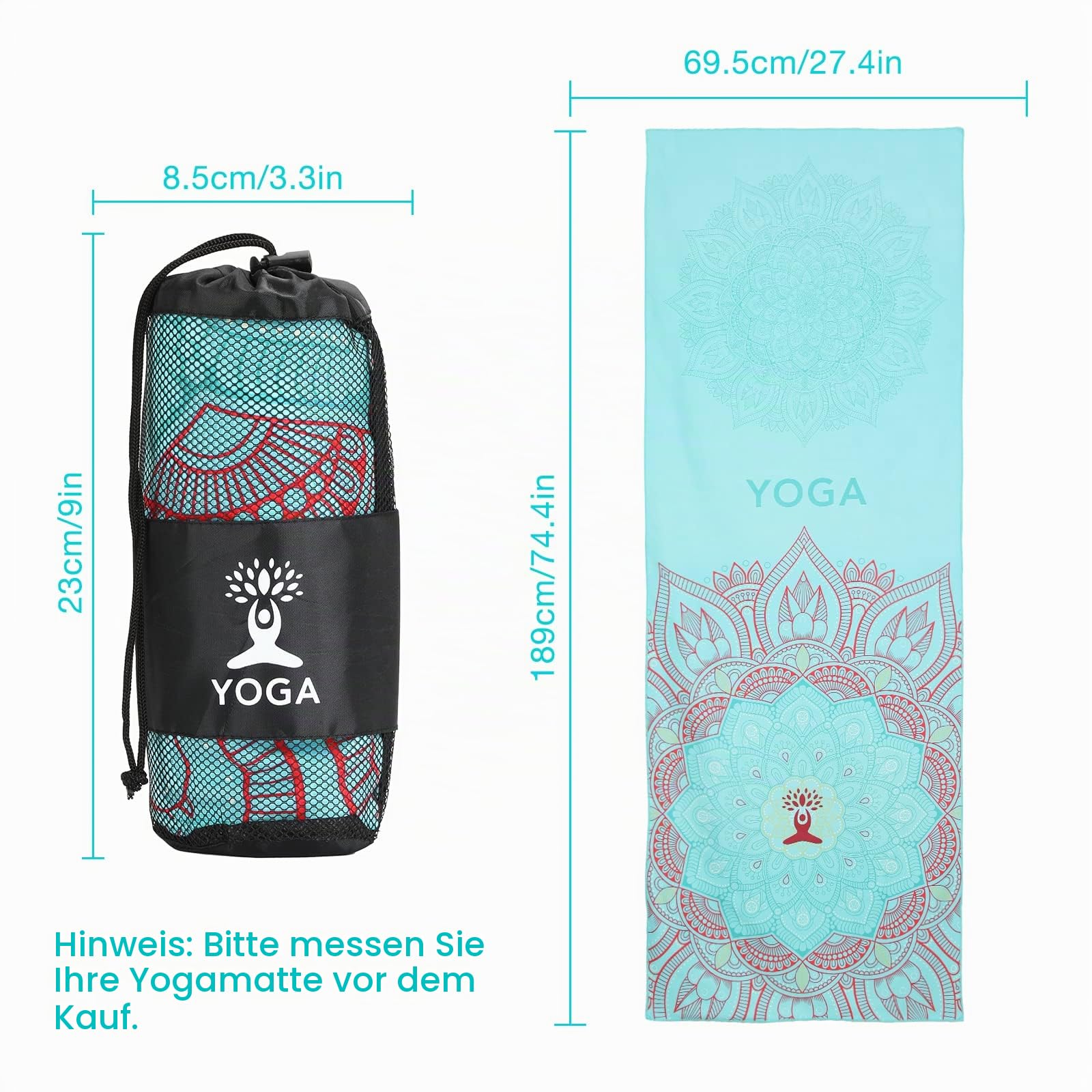 MoKo Yogamatten Handtuch, rutschfest Yoga Handtuch Auflage für Yogamatte Schweißabsorbierend Saugfähig Schnelltrocknend Yogatuch für Pilates Hot Yoga Picknick im Freien