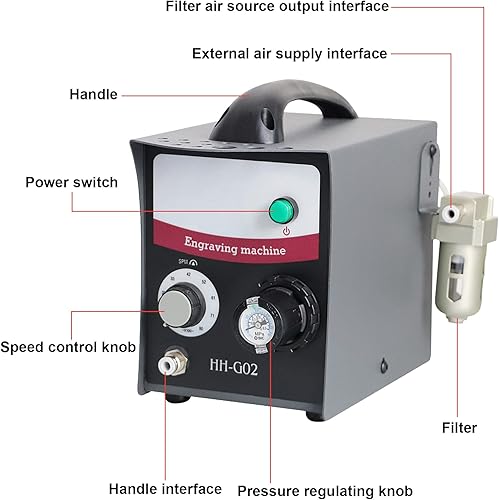 Miniatura 3 de Máquina de grabado neumática de una sola cabeza 400-800RPM Grabadora neumática de mano para joyería manualidades madera metal
