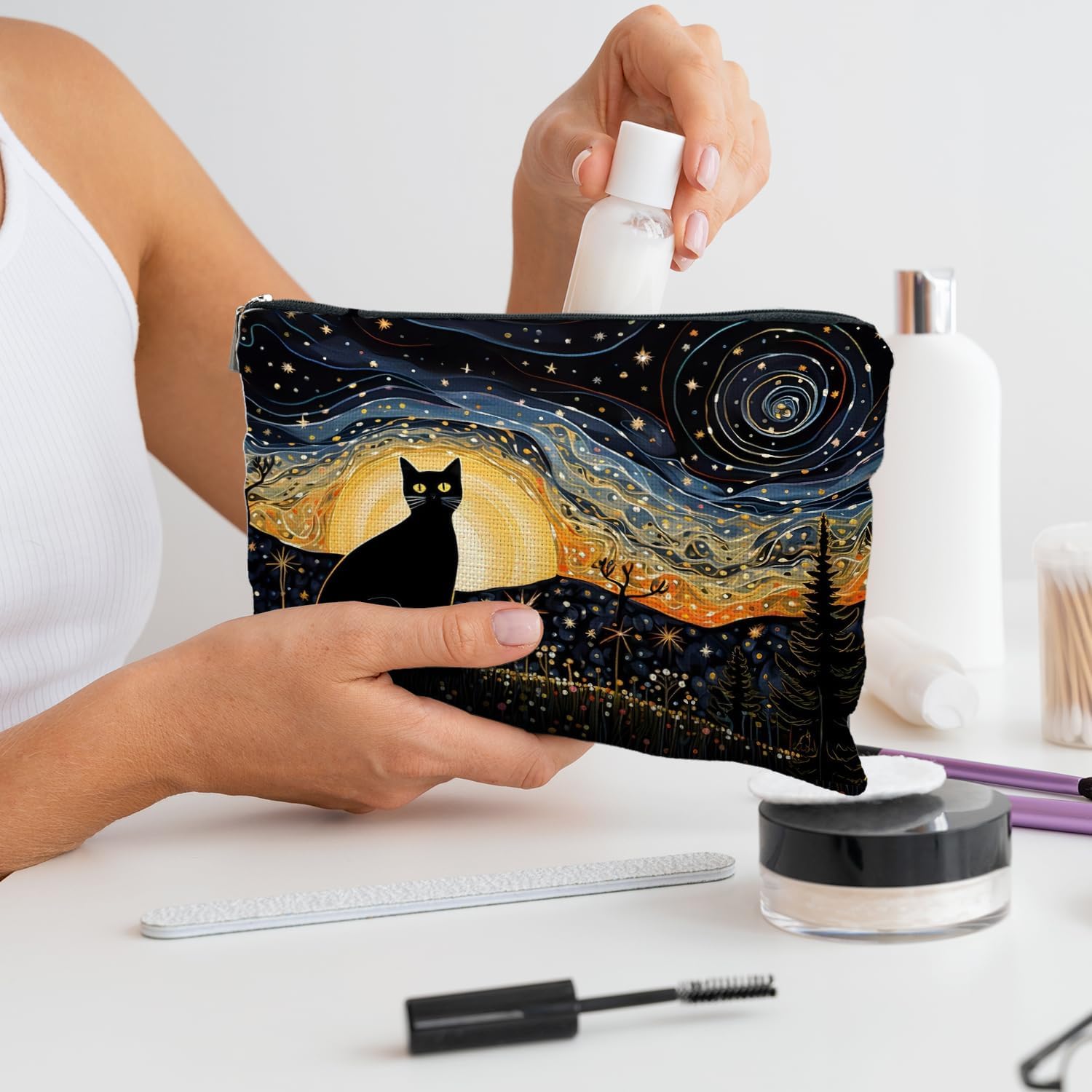 Star Cat Cosmetic Bag - Cat Mom Gifts for Women & Girls image 2