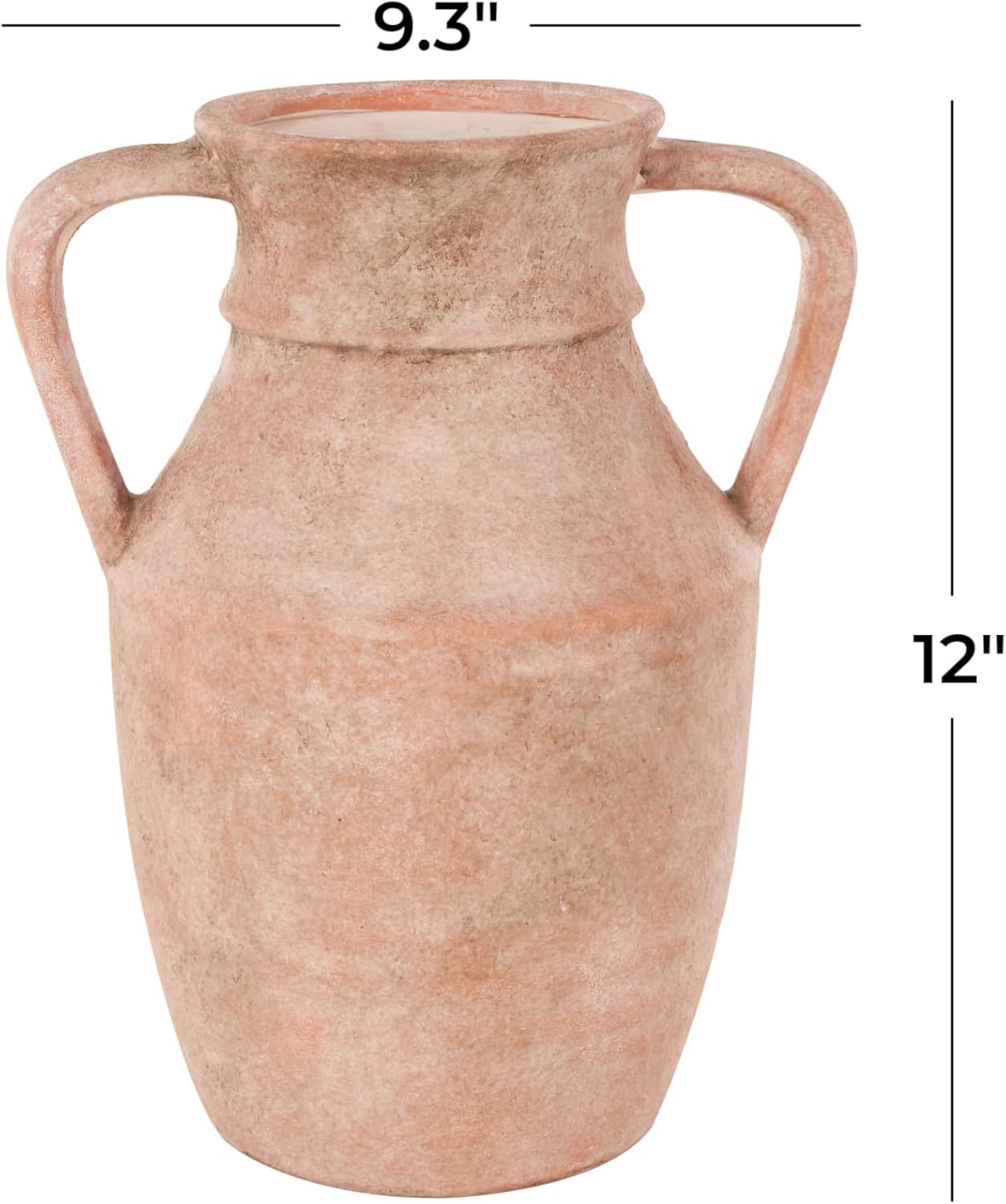Deco 79 Ceramic Antique Style Vase with Handles, 9" x 7" x 12", Pink