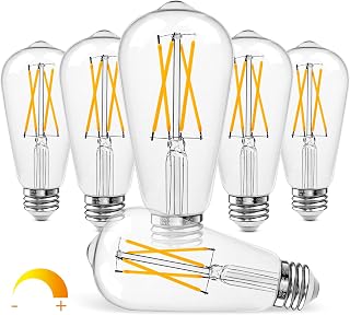 LEDMUNDO Edison Light Bulbs 60 Watt Dimmable, E26 LED Bulb Medium Base, 2700K Soft White ST19/58 Vintage Light Bulbs, UL Listed, 7W 800LM 95+CRI, Clear Glass, Pack of 6