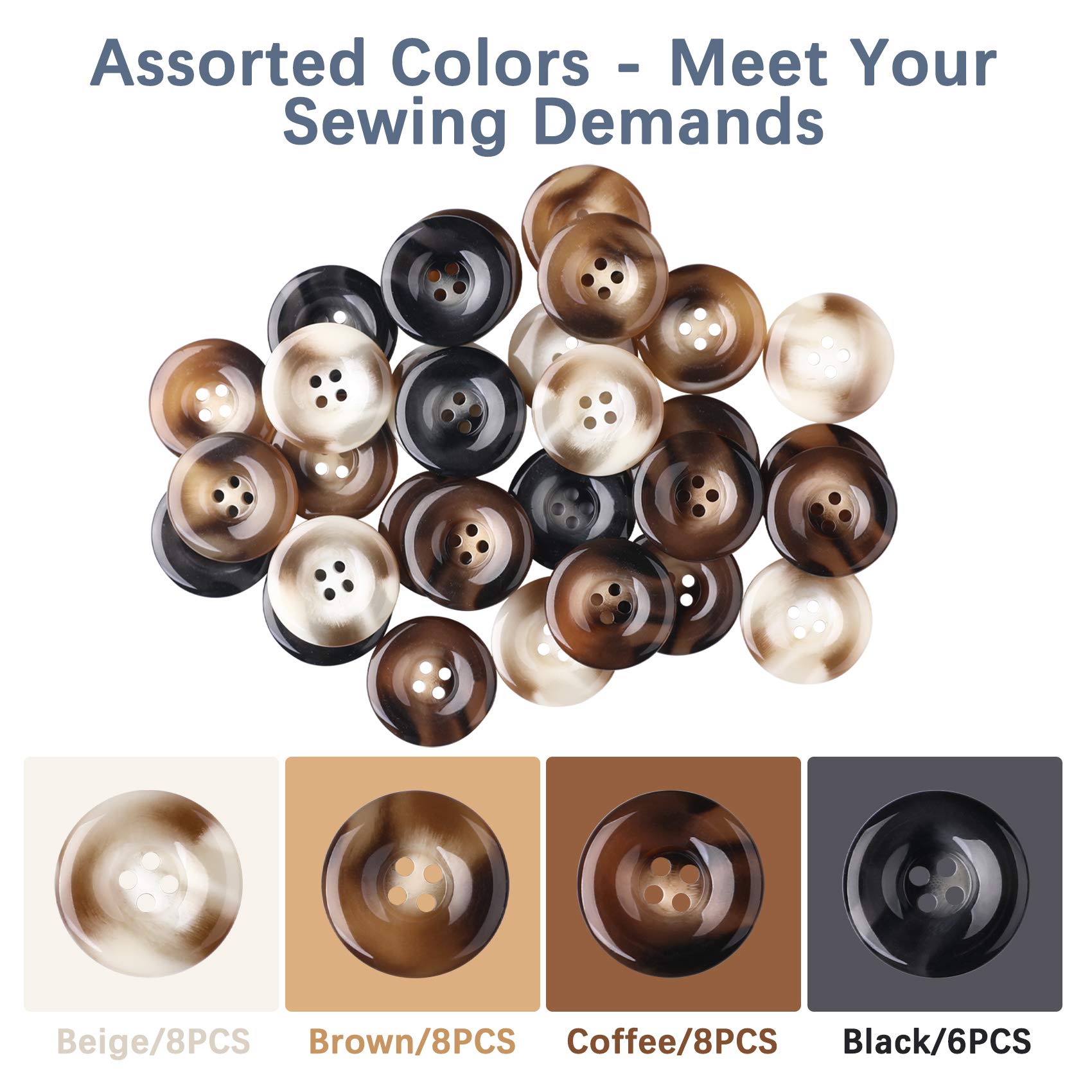 30 PCS Resin Sewing Buttons, 25mm/1 Inch Round Bulk