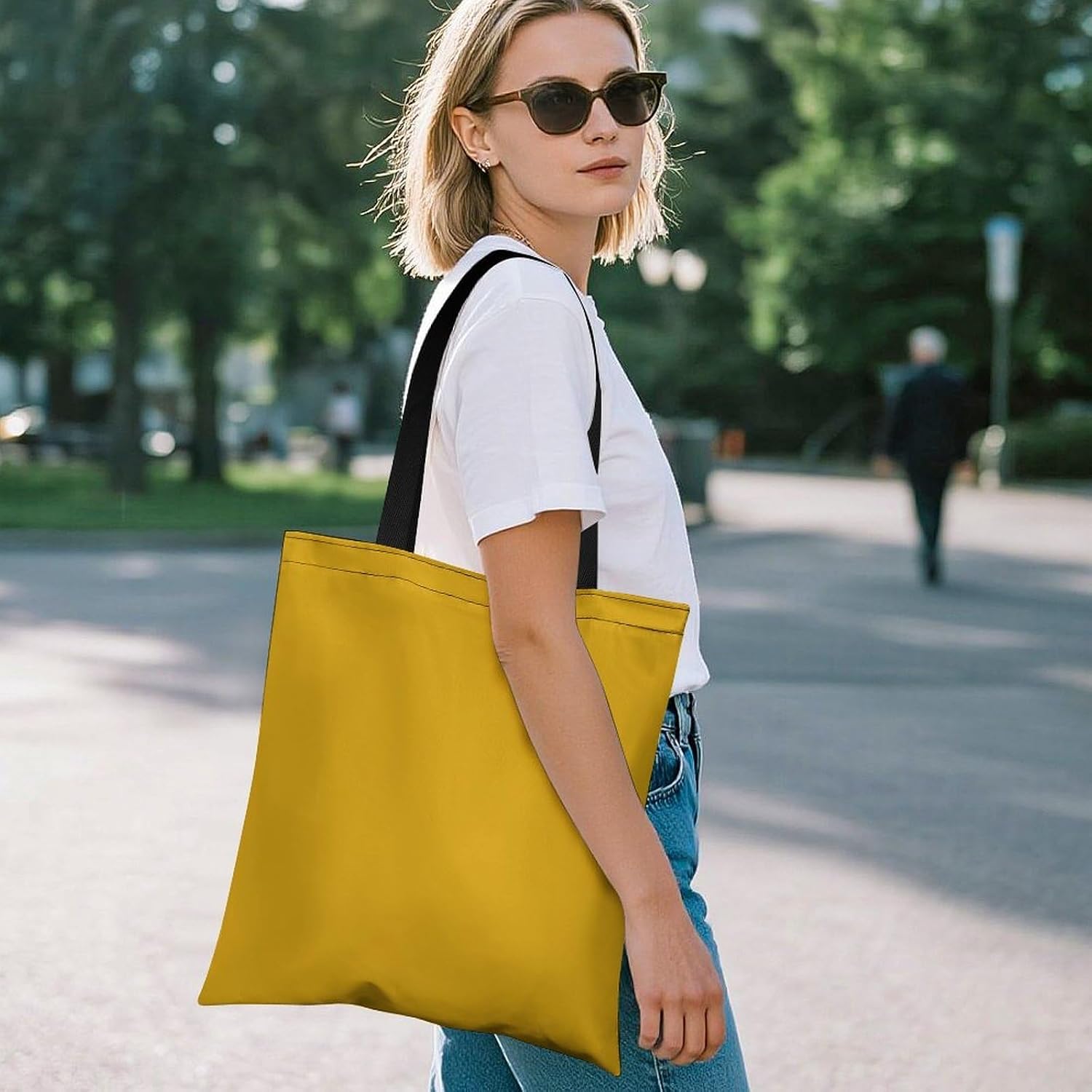 Polyester Tote Bag 35x40cm Stylish Lightweight Reusable Multipurpose Tote Bag for Work Travel Shopping Daily Use Mustard Yellow image 2