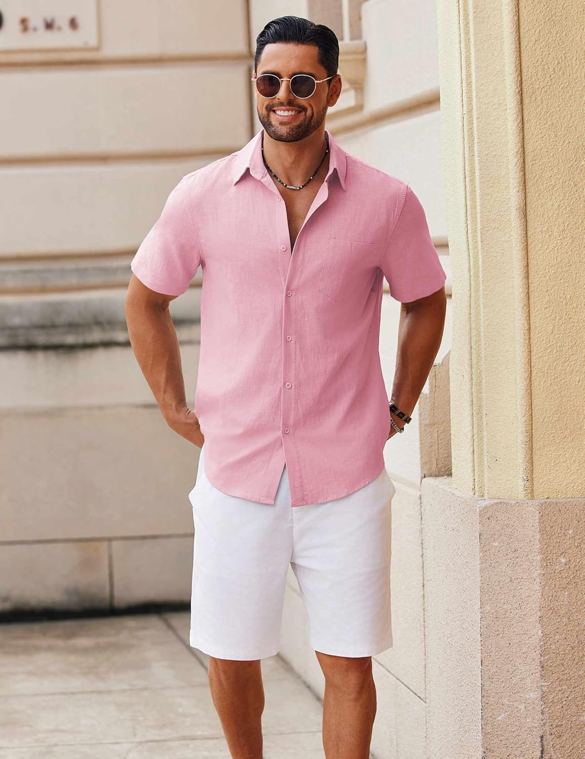 COOFANDY Men's Button Down Short Sleeve Shirt Casual Cotton Summer Beach Linen Wedding Shirts with Pocket - Image 2