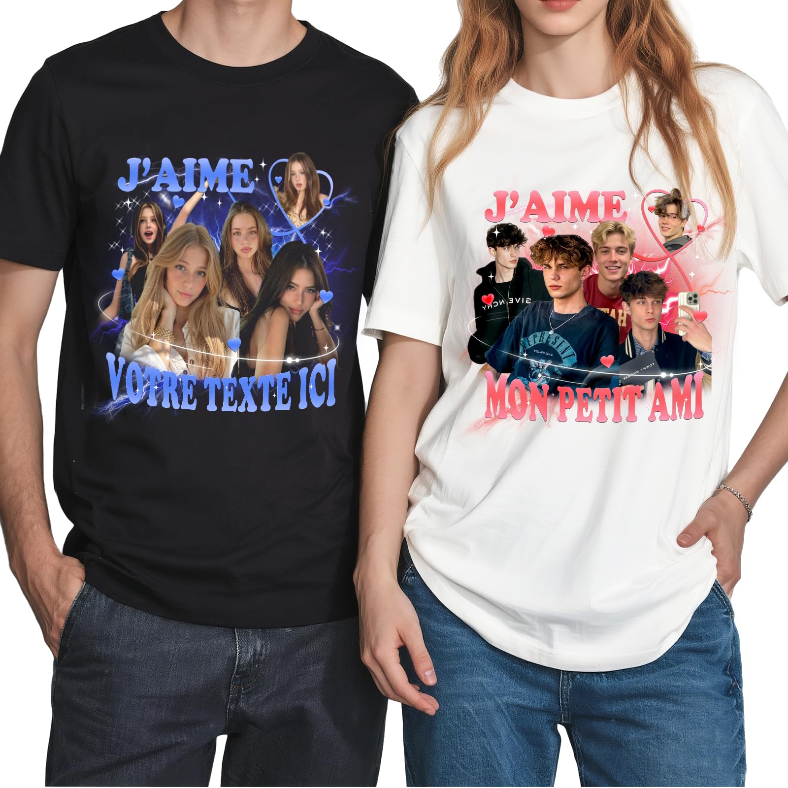T Shirt Personnalisé Photo et Texte, Tee Shirt Personnalisable Homme Femme, T-Shirt Personnalisé Original avec Image, Cadeau Personnalisé pour Anniversaire, Couple et Souvenir