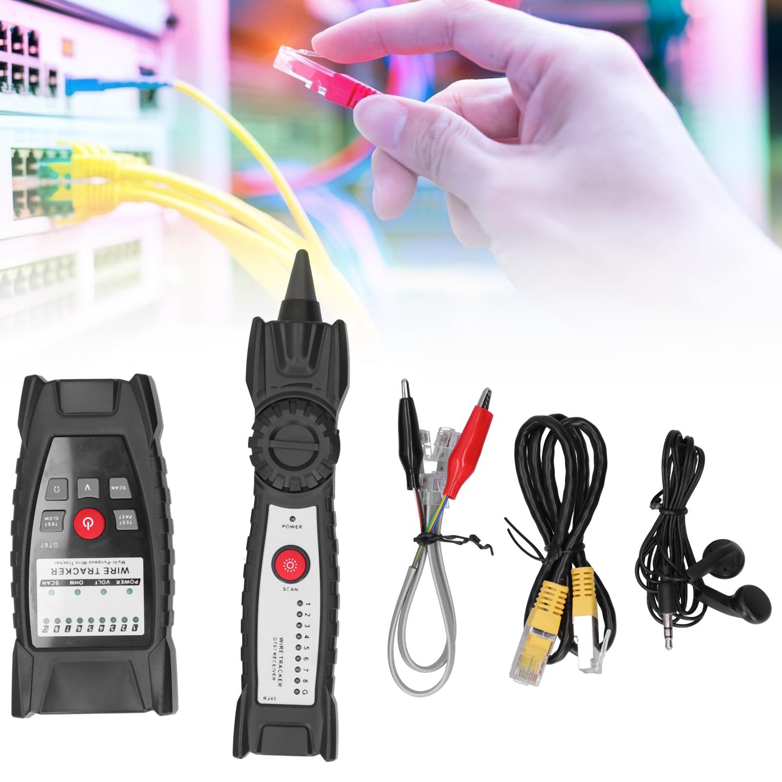 Lokalizator linii kablowej GT67 Wielofunkcyjny RJ11 RJ45 Lokalizator kabli z latarką Profesjonalne narzędzie elektryków Materiał ABS Przenośna konstrukcja