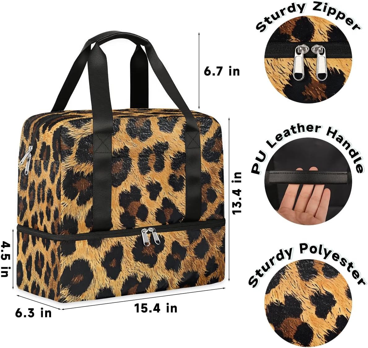 Leopard Travel Duffel Bag Dry Wet Separated Sports Tote Travel Duffle Bag Gym Workout Bag Women Travel Duffel Bag for Women, Travel, Gym, Work