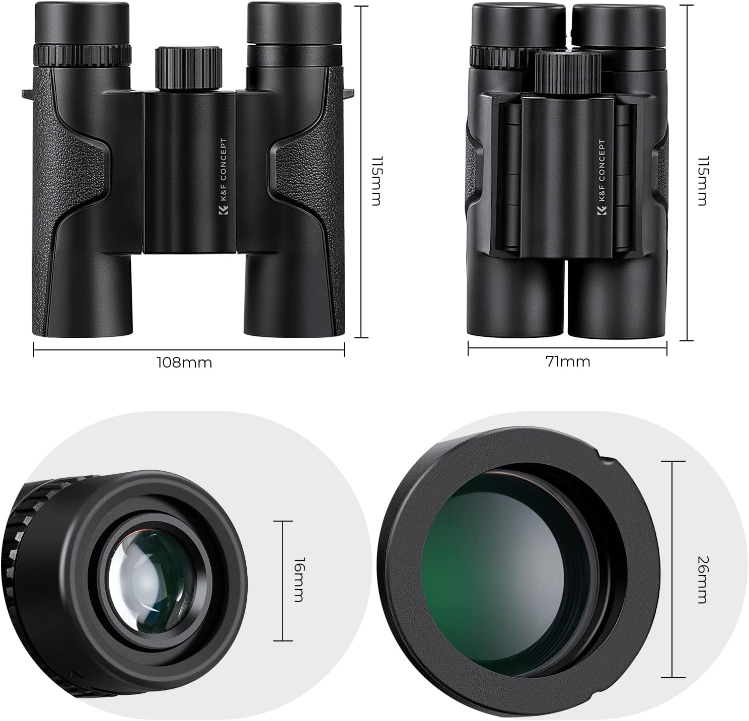 K&F Concept 10x25 Compact Binoculars for Kids and Adults, with BAK4 Prism, FMC Lens, IP65 Waterproof & Neck Strap for Bird Watching Hunting Travel Camping Stargazing