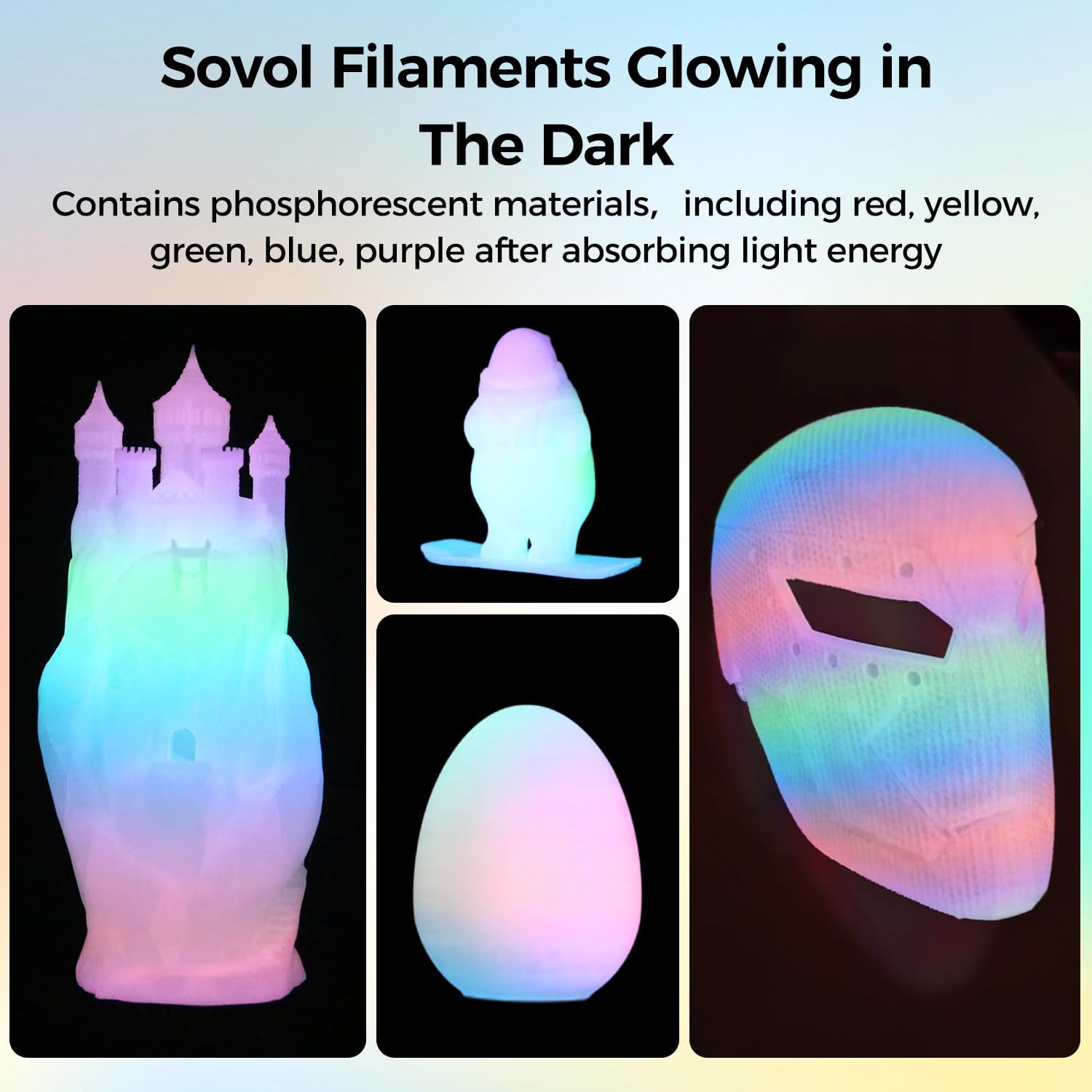 Condition photo showing Good Condition for sovol 3d printer glow in the dark filament gradient multicolor fast change pla 1kg (2.2 lbs) spool 3d printing materials, dimensional accuracy +/- 0.03 mm, 1.75 mm, glow multicolored glow multicolored 1 kg