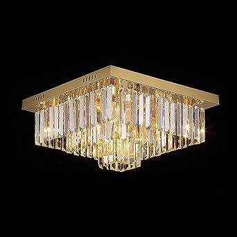 Harold Electricals Logro Square Flush Mounted Ceiling Chandelier | K9 Crystal Chandelier for Living Room, Bedroom, Dining Area, Entrance Hall & Banquet - 1.5 X 1.5 Feet(Gold Plate)