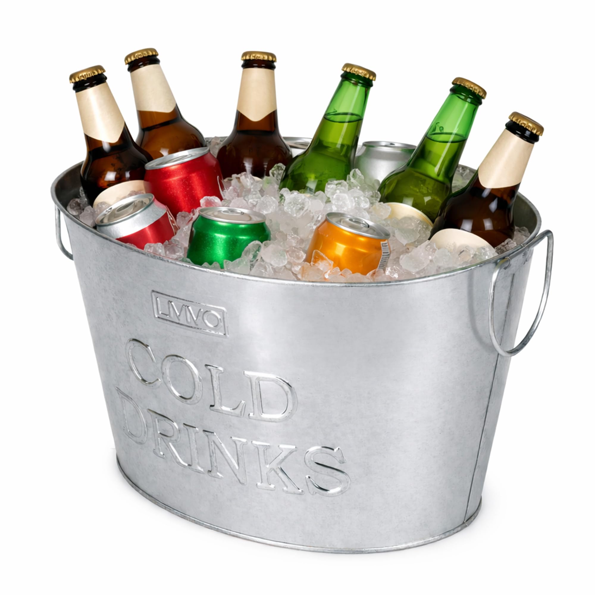 LIVIVO Galvanised Steel 24L Drinks Ice Cool Bucket with Handles - Great for Parties, BBQs and Bars Cooling Bottles, Cans of Beer or Soft Drinks