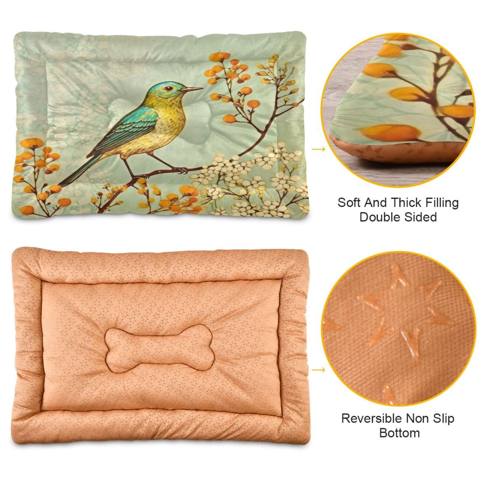 Kigai Vintage Bird Pet Bed Mat, Non-Slip Washable Pee Pads Soft Comfortable Dog Bed Mat for Floor Living Room Sofa 24 X 18 Inch