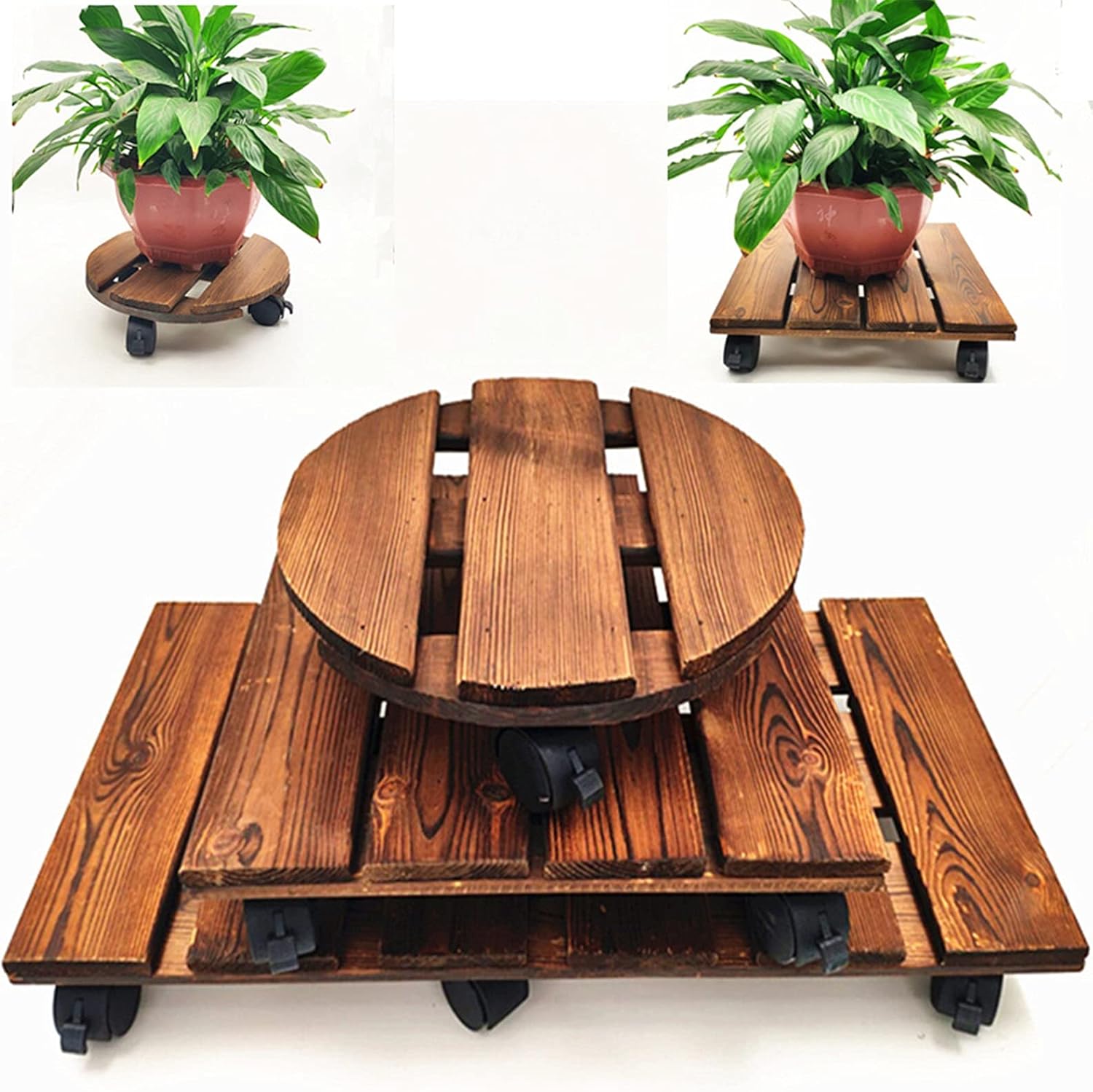 Vase Base Round Wood Planter Caddies Load Bearing 110 Lbs Heavy Duty Potted Plant Stands Trolley Casters Rolling Tray Display Base(L), Large, yuqing2022