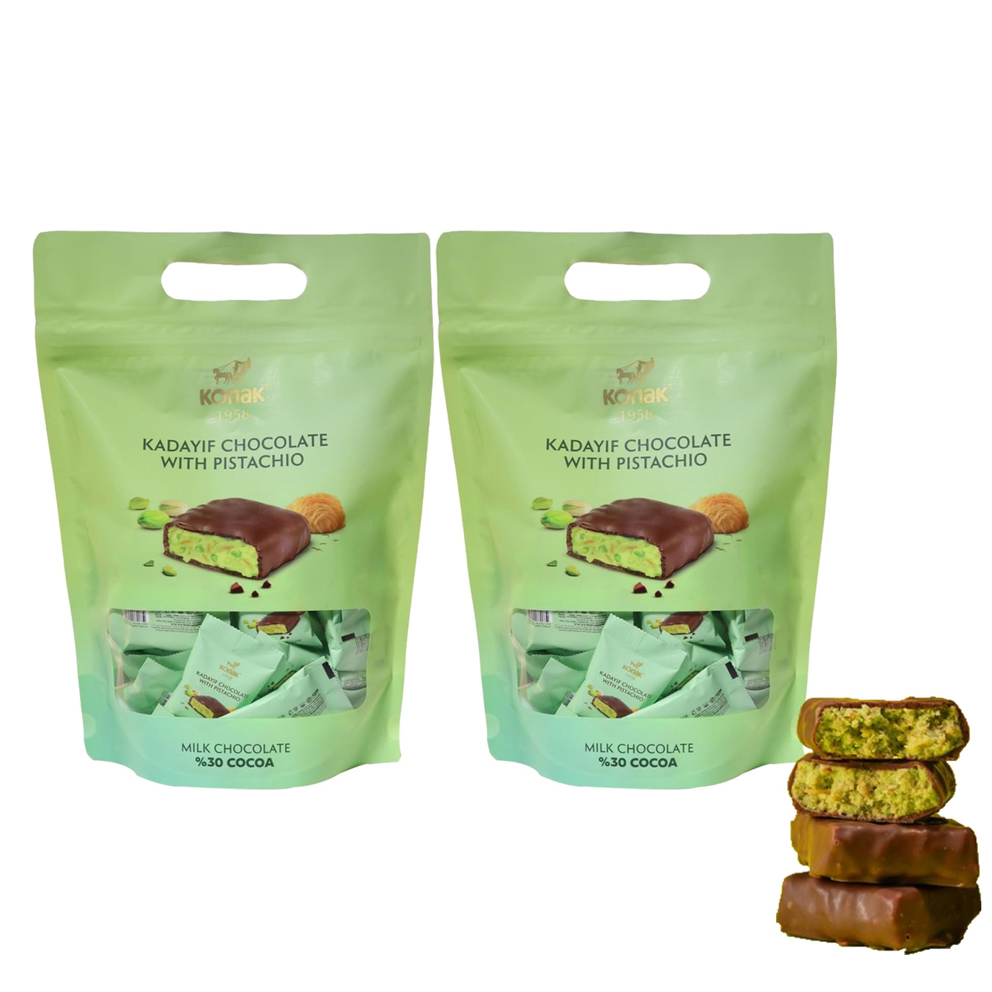 80 Count of Mini Dubai Chocolate Kunafa Pistachio Bar - Pistachio Chocolate Bars with Shredded Phyllo Dough - Fresh Daily Production, Perfect for Gifting - 2.2 lbs/Aprox 80 Pieces