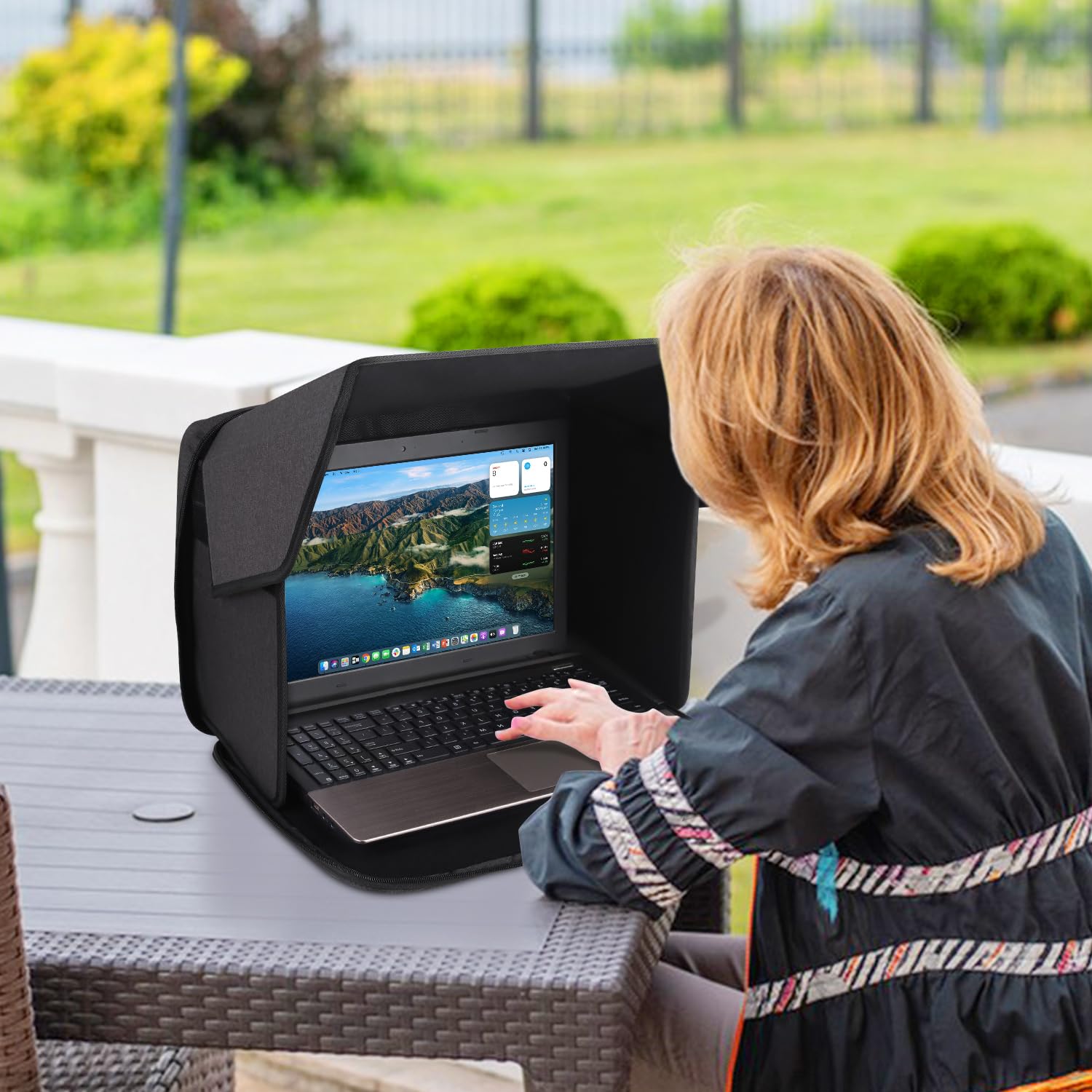 Parasole per computer portatile, protezione solare abbagliante per la privacy, borsa parasole per computer per lavorare all'aperto, pieghevole, copertura esterna per computer da 15 a 16 pollici