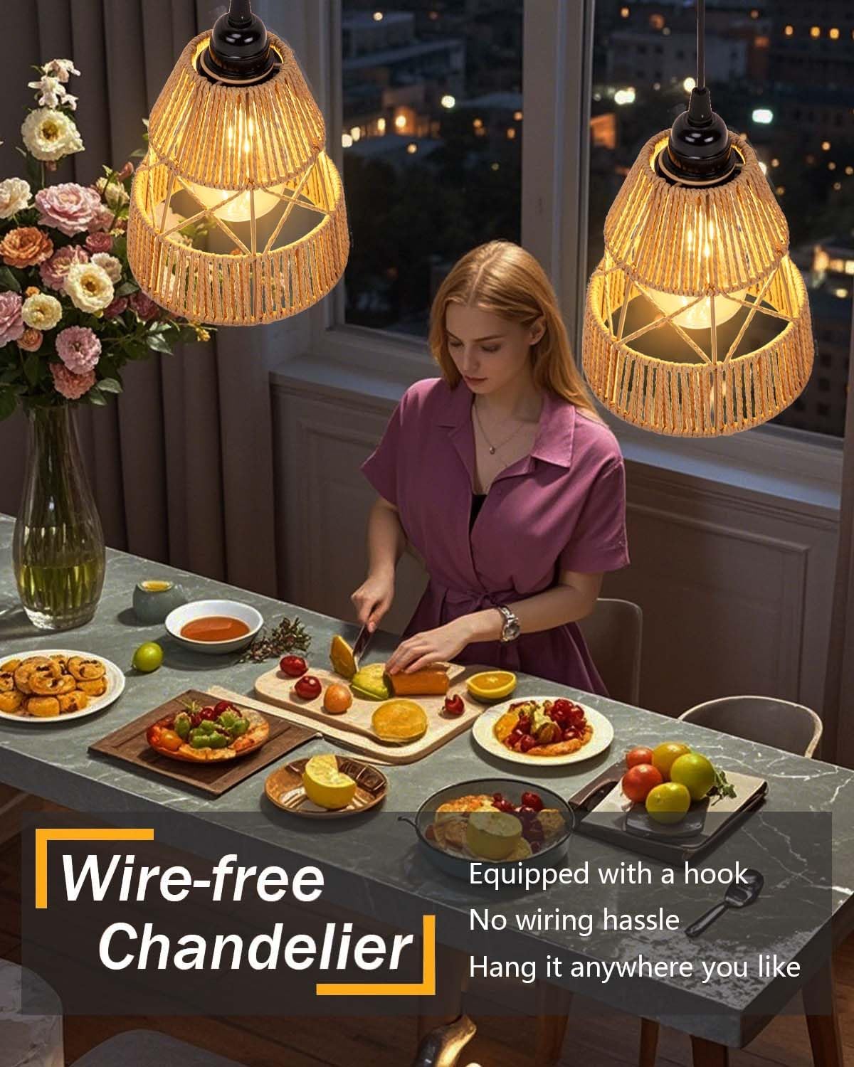 Battery Operated Chandelier Outdoor Waterproof, 2 Pack Hanging Pendant Light with Remote Control for Gazebo, Pergola, Porch, Balcony, Shed, Patio, Garden Decor