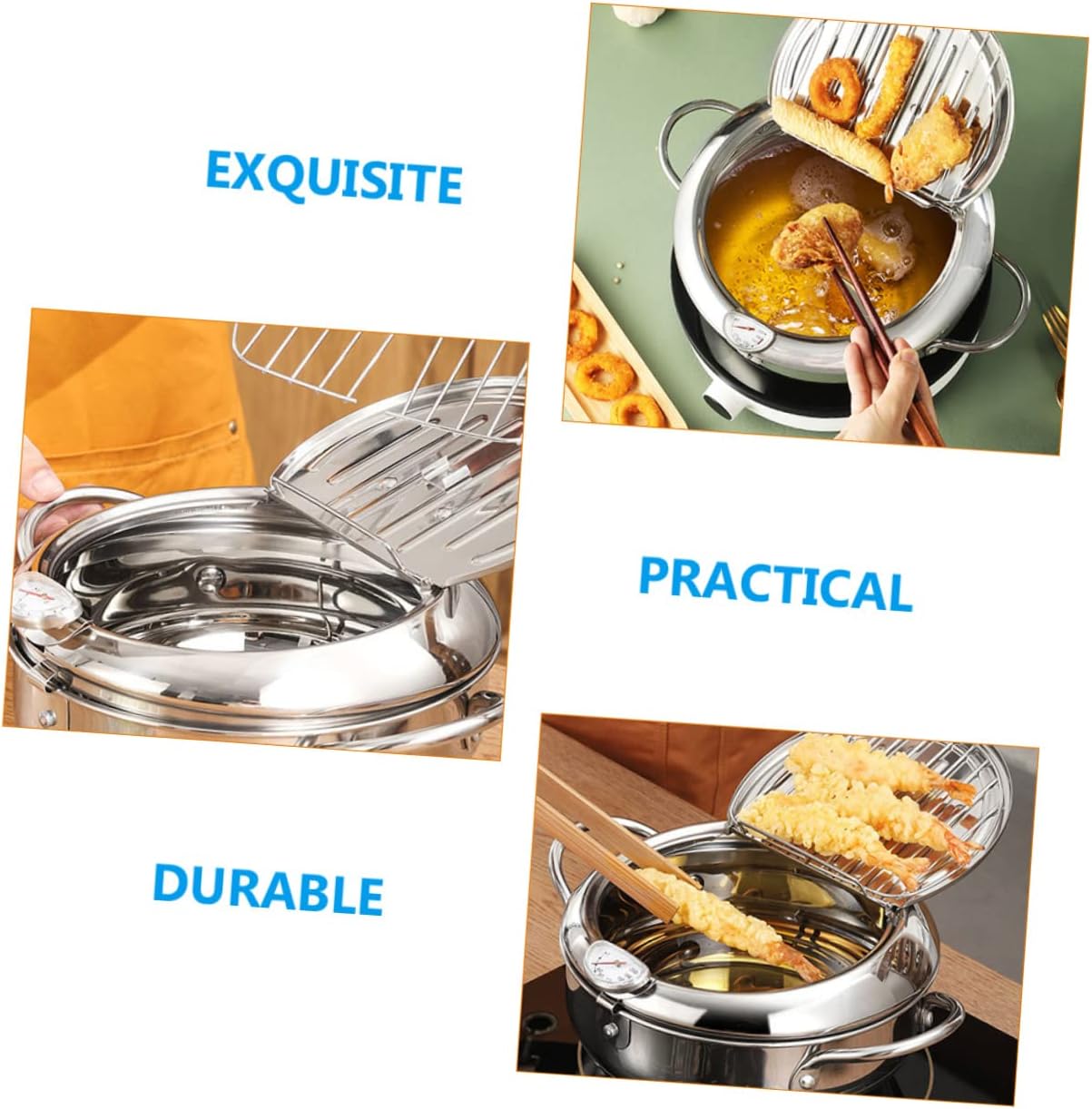 ABOOFAN Japanese Style Deep Fryer Stove Top Basket Non-stick Tempura Pot for Fish Shrimp