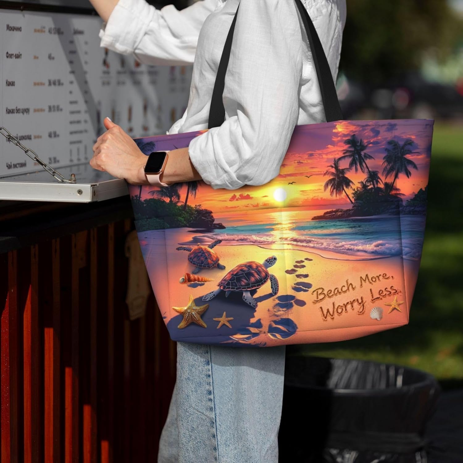 Beach Bag for Women, Large Waterproof Sandproof Tote with Zipper, Foldable Lightweight Swim Bag for Beach Pool Gym - Image 2