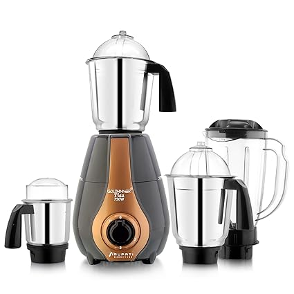 Goldwinner New Impression Model TIAA 750-Watts Mixer Grinder with 3 Stainless Steel Jars and 1 ABS Juicer Jar (Dry Jar, Chutney Jar, Liquid, Juicer Jar) Black-Bronze