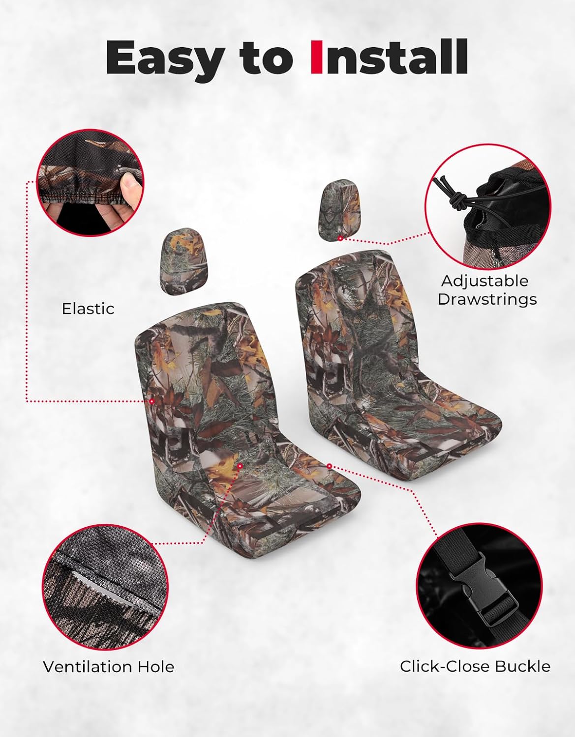 KEMIMOTO UTV Seat Cover, Bucket Cushion Sleeve Set Camo, Compatible with Rhino 450 660 700, Fits with Rhino Bucket Seat Cover with Headrest Cover