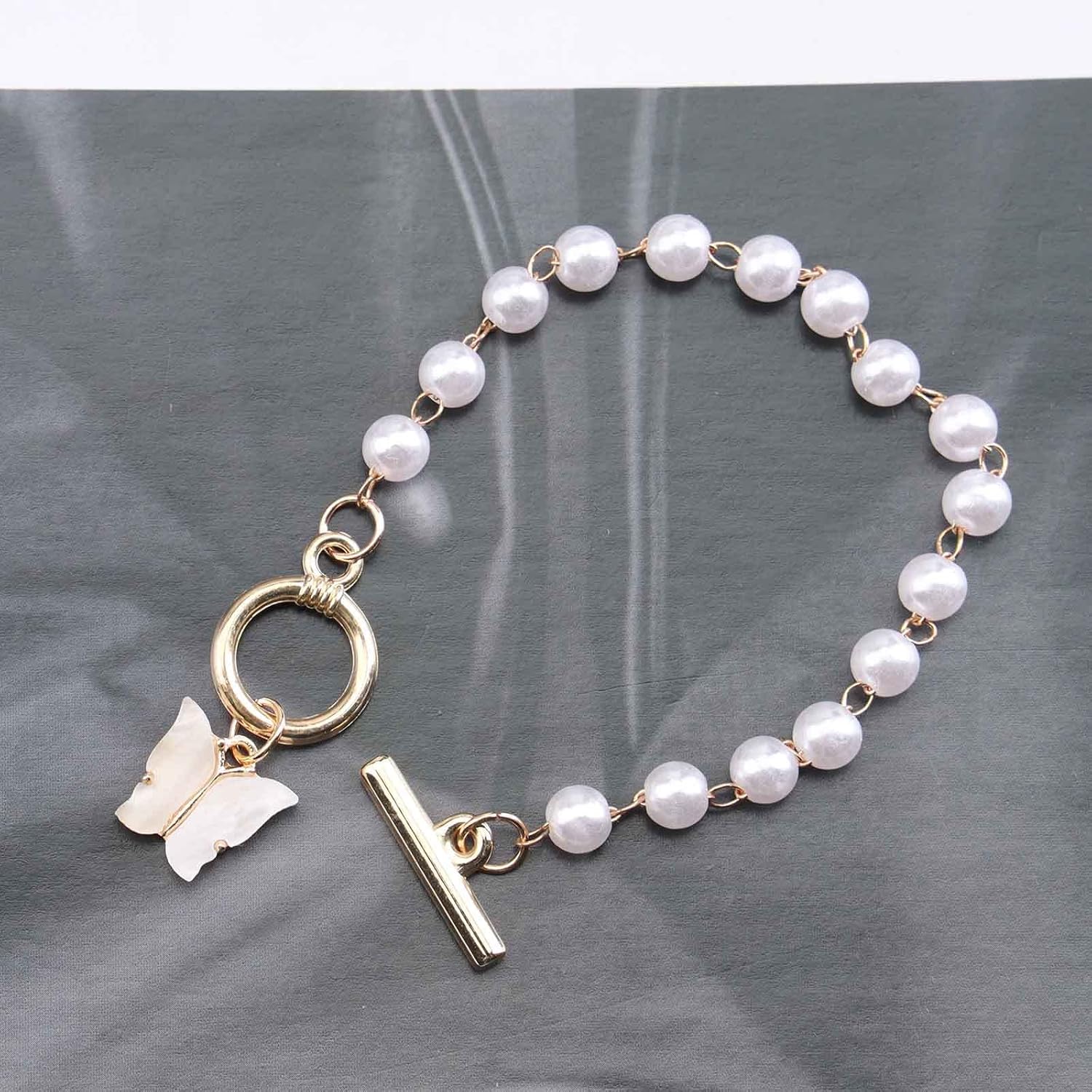 Bohemian Butterfly Dangle Bracelets Gold Toggle Bar Bracelet Retro Pearl Bracelet Butterfly Bracelet Hand Chain Jewelry for Women - Image 4