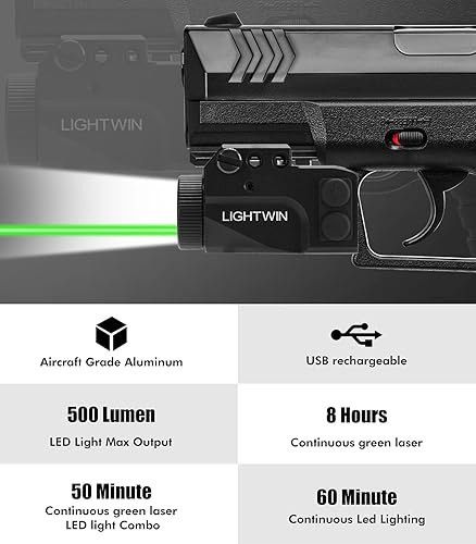 Miniatura 2 de 1000 Lumens Pistol Light, Green Laser Light Combo with Adjustable Picatinny Rail Mounted, Tactical Flashlight with Green Beam for Pistol,