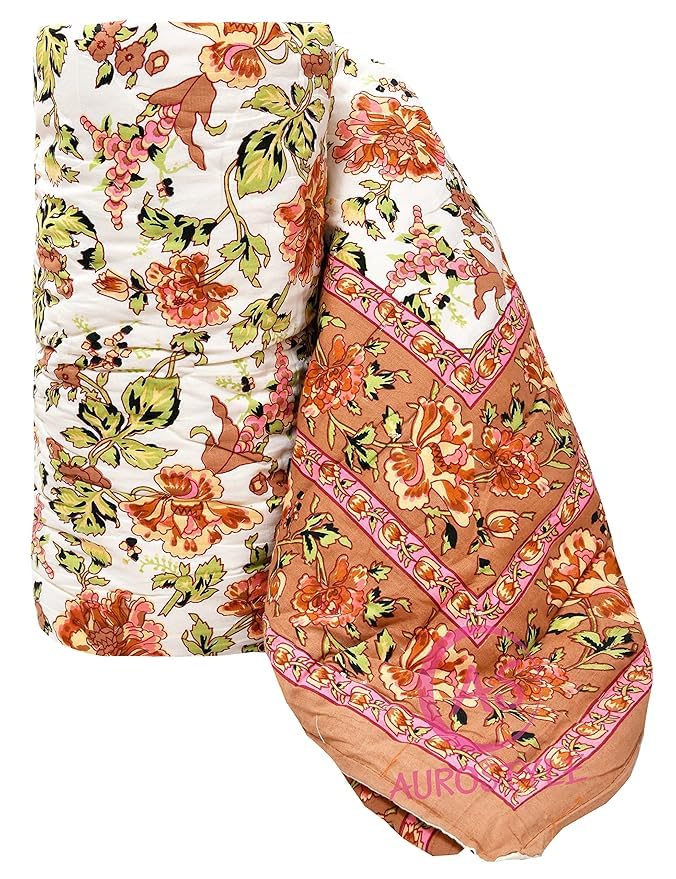 Image of EMIOUR 400 TC Pure Cotton Soft Jaipuri AC Quilt /Razai /Rajai Floral Print,Jaipuri Razai Cotton Quilt for Winter,Lightwieght Jaipuri Razai (Design 14, Double Bed)