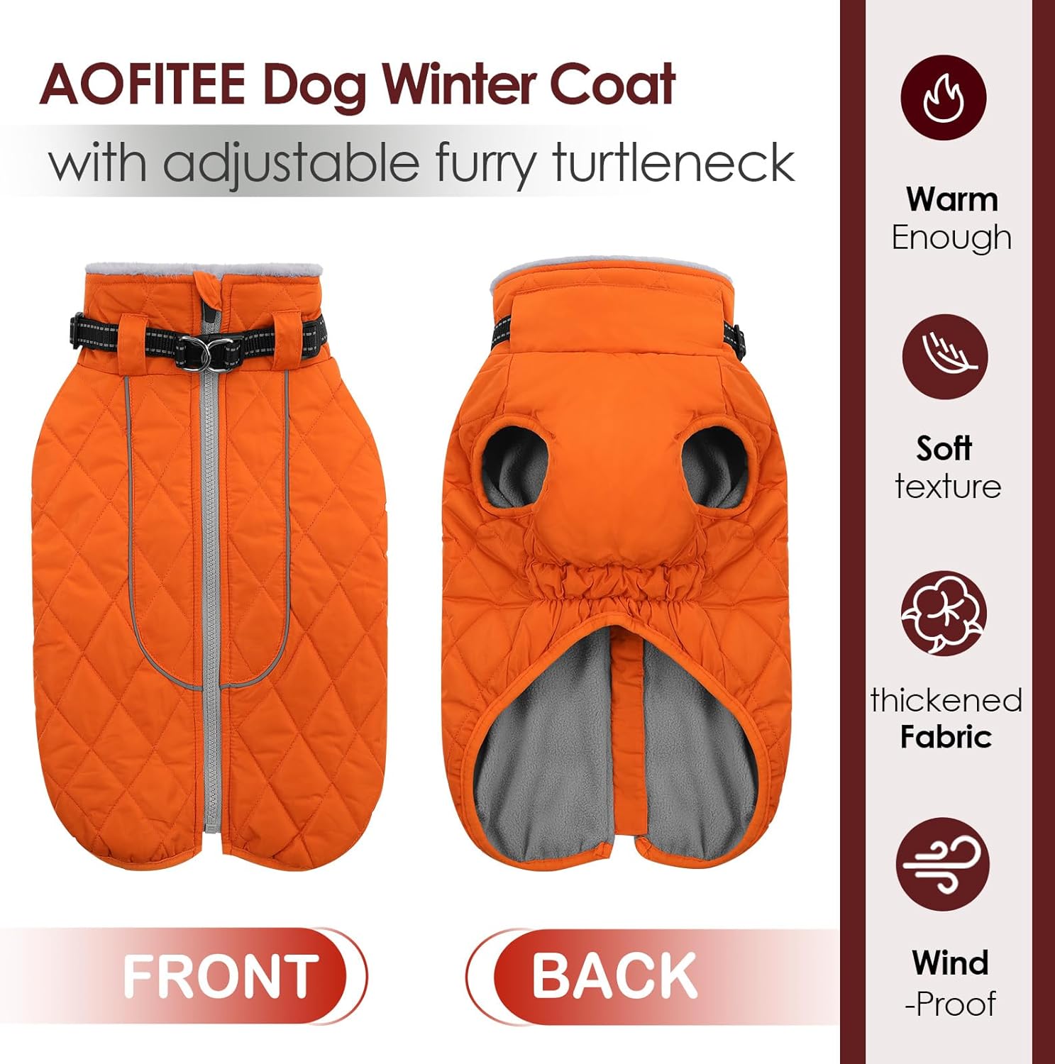 AOFITEE Coat for Extra Large Dogs, Warm Turtleneck Dog Winter Jacket with Back Zipper, Waterproof Dog Puffer Jacket for Large Dogs, XL Pet Coat Warm Snowsuit for Corgi, Border Collie, Beagle