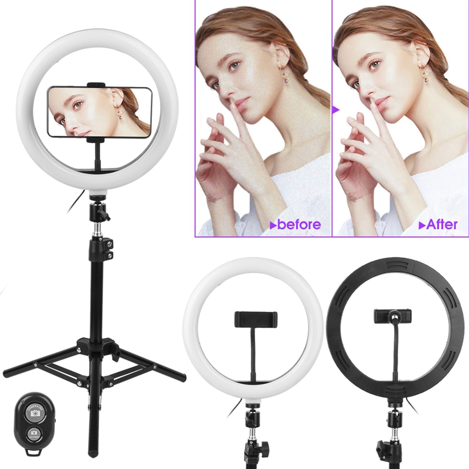 Anello Luminoso a LED per Selfie con Treppiedi e Supporto per Telefono Anello Luminoso a LED Dimmerabile da 10 Pollici Luce di Riempimento per Trucco Video Studio