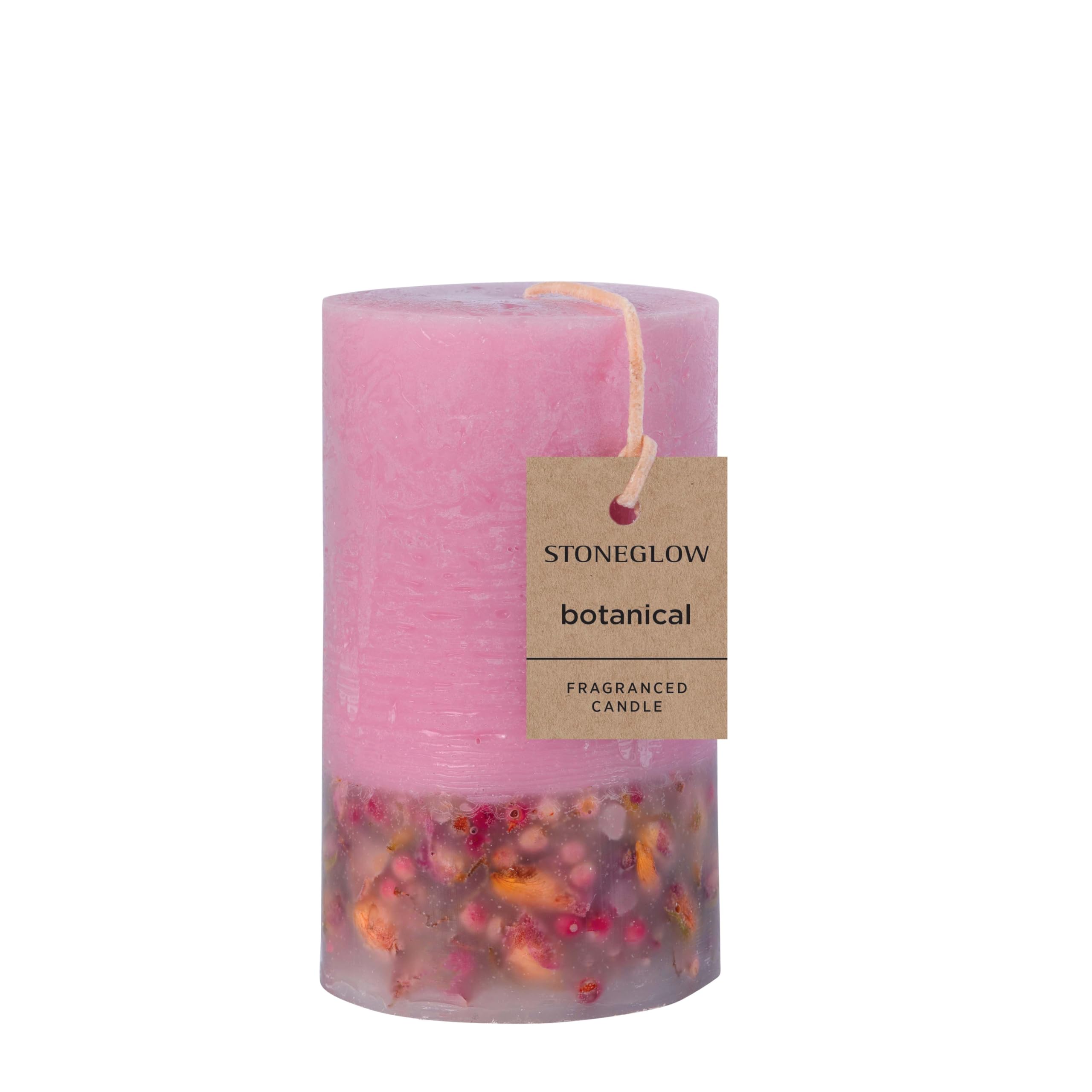 Stoneglow Light/Pink Elements Collection - Blush Rose & Peony Scented Botanical Pillar Candle