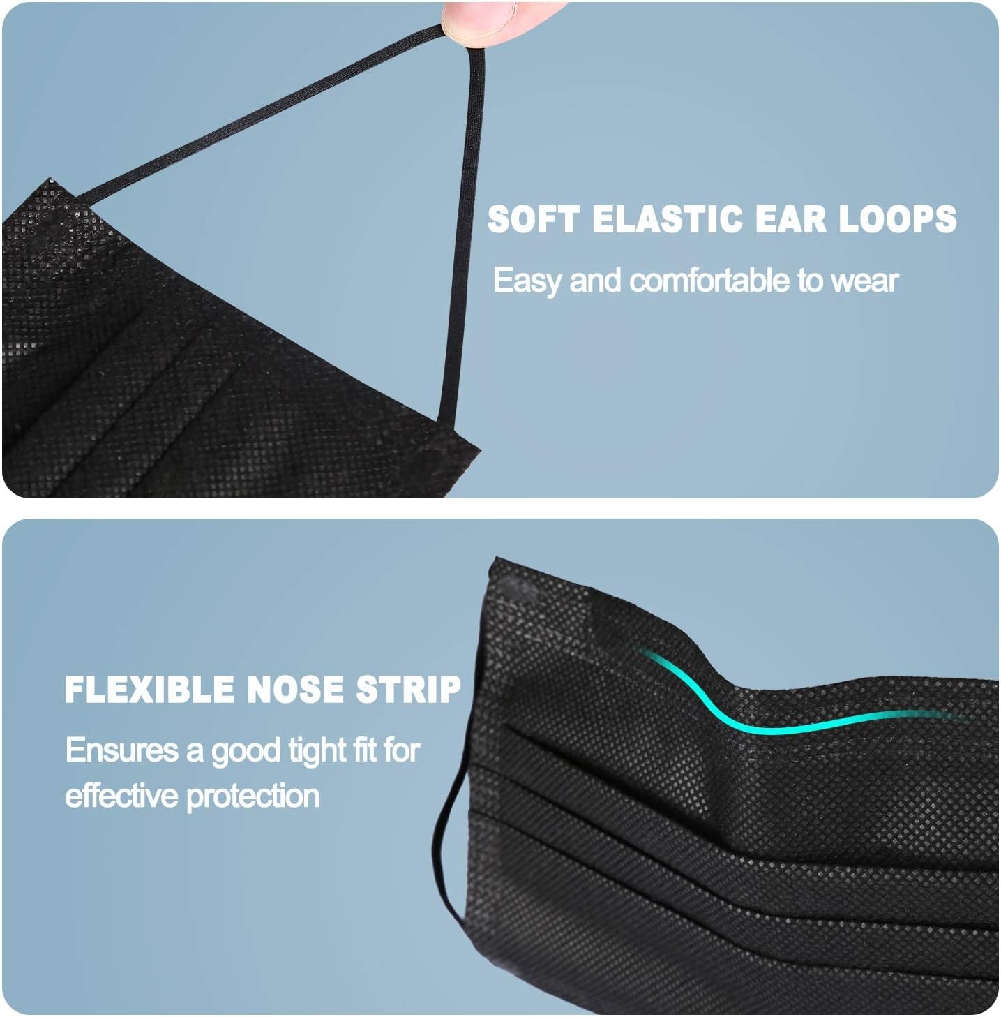 [80 Pcs] Individual Packing Tomorotec Disposable Protective Face Masks (Black)