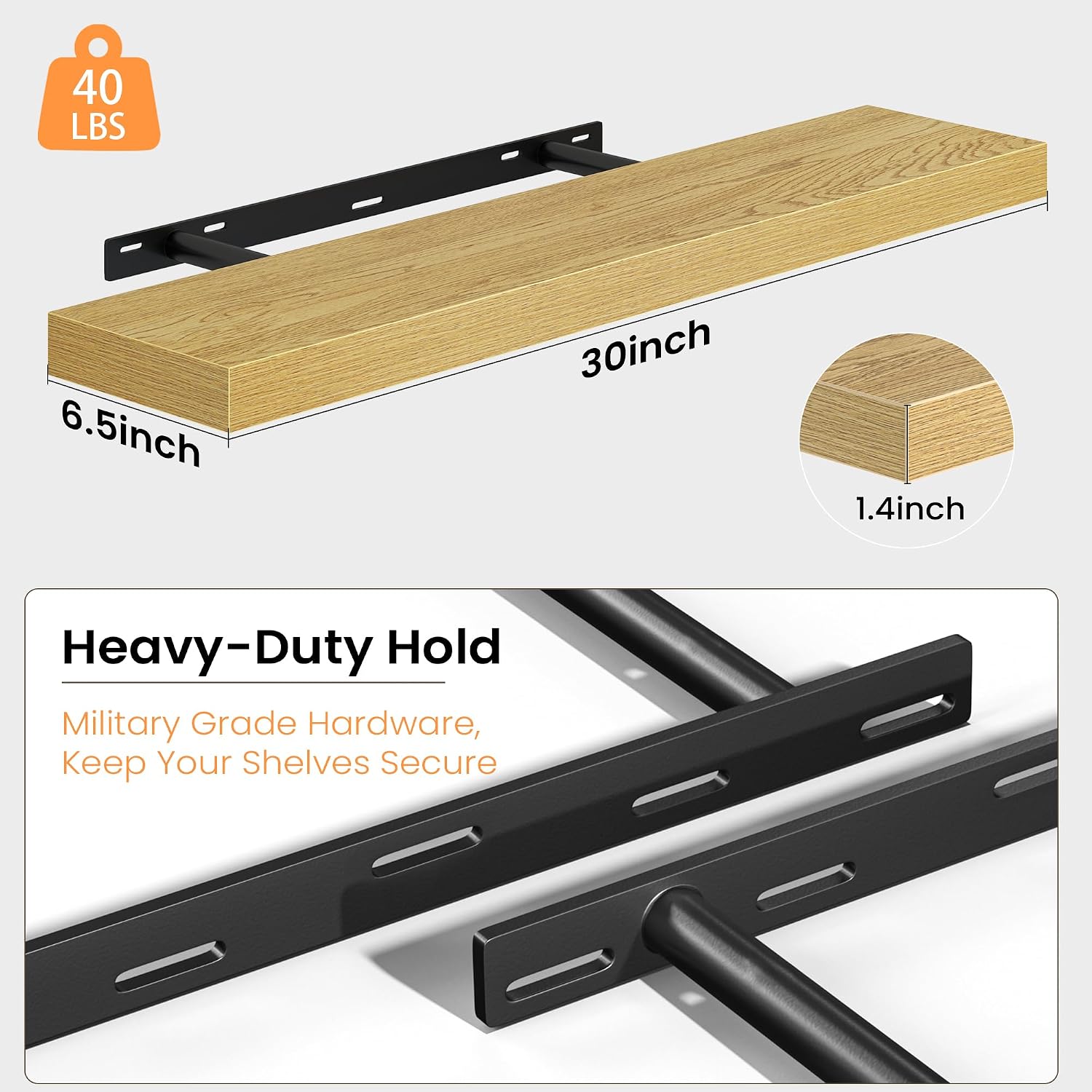 Fun Memories Floating Shelves for Wall 30 Inch, Set of 2 – Wall-Mounted Storage & Display Shelf with Invisible Bracket, Oak Floating Shelves for Living Room, Bedroom, Bathroom, Kitchen image 3
