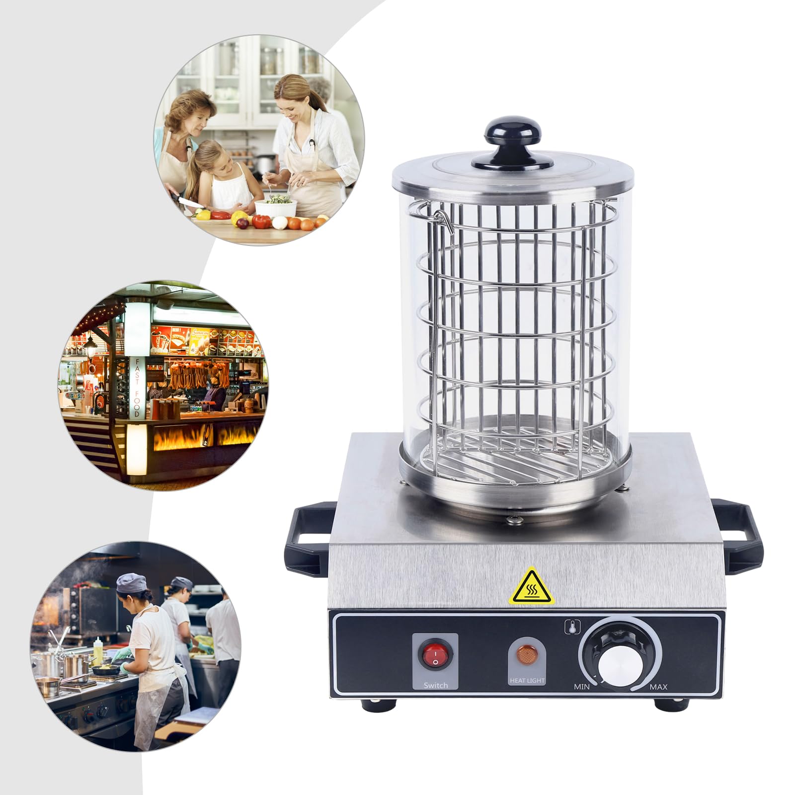 Wurstkocher Bockwurstwärmer, 220V 350W Edelstahl Hot Dog Gerät Würstchenwärmer Wurstwärmer 30-85℃ Einstellbarer Temperatur, Hot Dog Maker Würstchenkocher für Bäckereien, Cafés, Partys