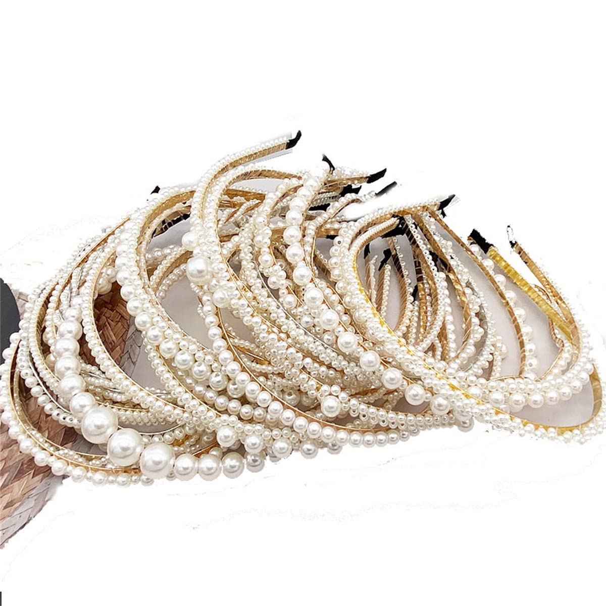 JILIYUPA 20 Pcs Pearls Trendy Headbands, White Artificial Pearl Rhinestones Hairbands Bridal Hair Hoop Party Wedding Hair Accessories for Women Girls (20Pcs-PearlC)
