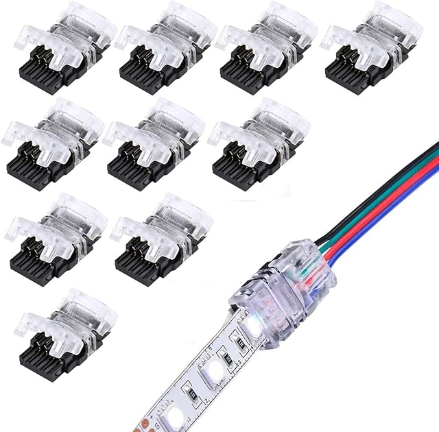 SUPERNIGHT 10 Pack 4 Pin LED Connector for Waterproof 10mm RGB 5050 5630 LED Strip Lights, Strip to Wire Quick Connection Without Stripping Wire