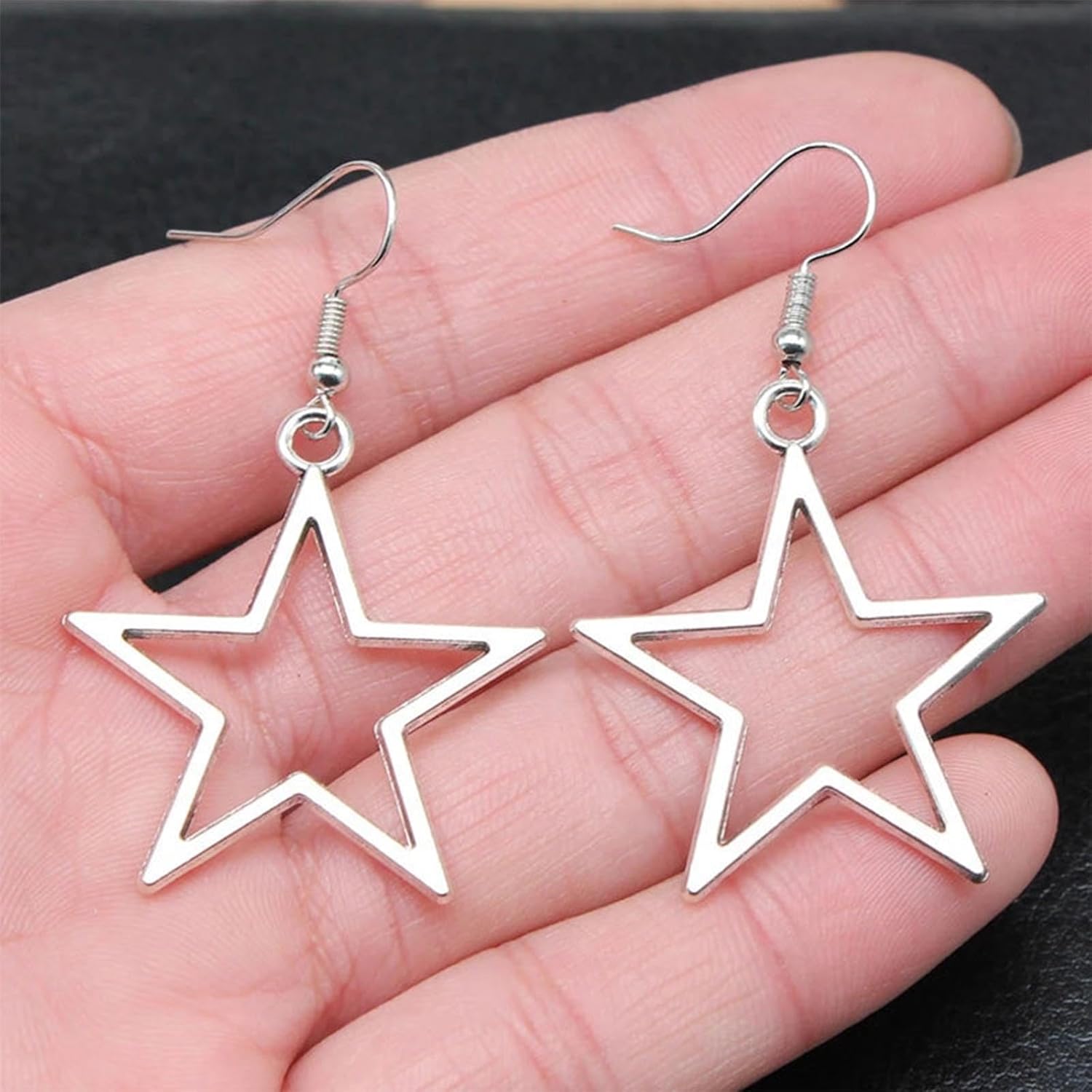 Minimalist Hollow Star Hook Earrings Silver Open Star Earrings Large Dangle Star Drop Earrings Pentagram Star Earrings Lucky Star Geometric Earrings Jewelry for Women - Image 5