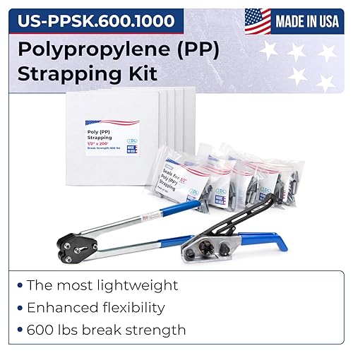 Miniatura 68 de IDL Packaging Kit de flejado de polipropileno (PP) portátil de 1/2 pulgada x 1000 pies, resistencia a la rotura de 600 libras, solución de flejado