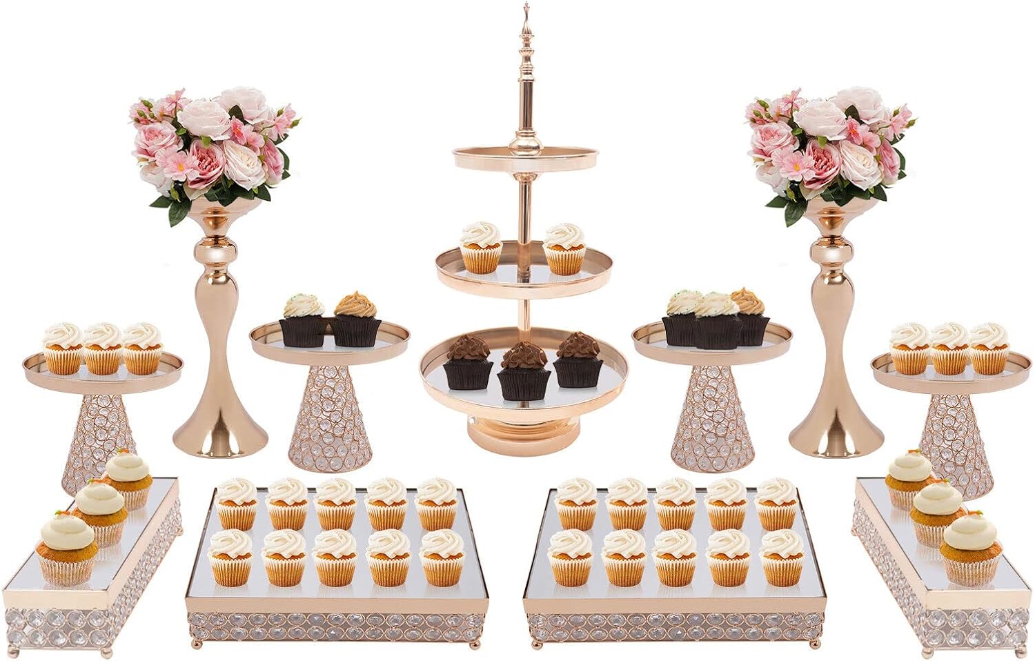 11pcs Mirror Cake Stand Set,Crystal Cupcake Stands,Dessert