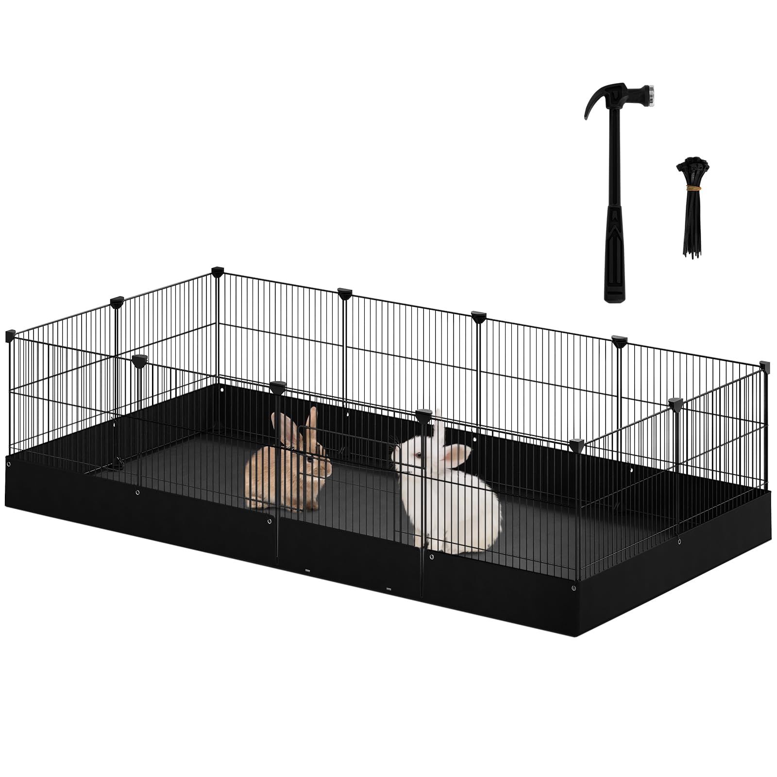 EUGAD Recinto per Animali di Piccola Taglia con Fondo e Porta, Recinto per Conigli Interno, Gabbie in Filo Metallico da Interno per Animali Piccoli 140x71x37cm Nero