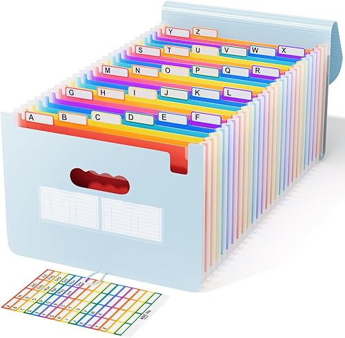 Miniatura 15 de ABC life Organizador de archivos de acordeón con 26 bolsillos, carpeta de archivos expandible, organizador portátil mensual de papel, facturas,