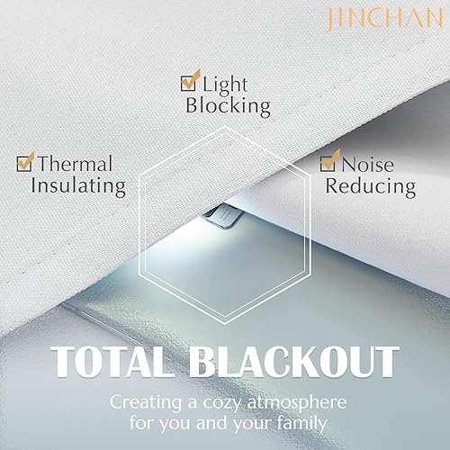 Miniatura 5 de jinchan - Cortina 100% opaca de 84pulgadas de largo, con textura de lino, aislamiento térmico y ojales en la parte superior, para dormitorio y sala