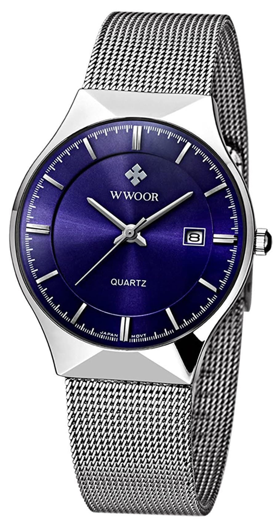 Reloj de Pulsera para Hombre, Ultra Fino, de Acero Inoxidable, Correa de Malla, Cuarzo, con Fecha, Resistente al Agua