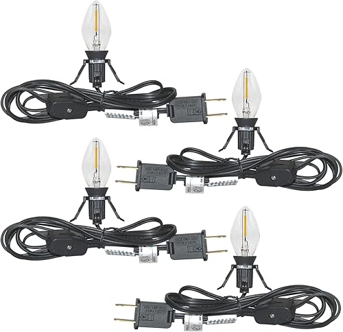 Juego de 4 cables de accesorios de luz individual con 8 bombillas LED (4 de repuesto), cable accesorio de 6 pies con enchufe de encendido/apagado C7