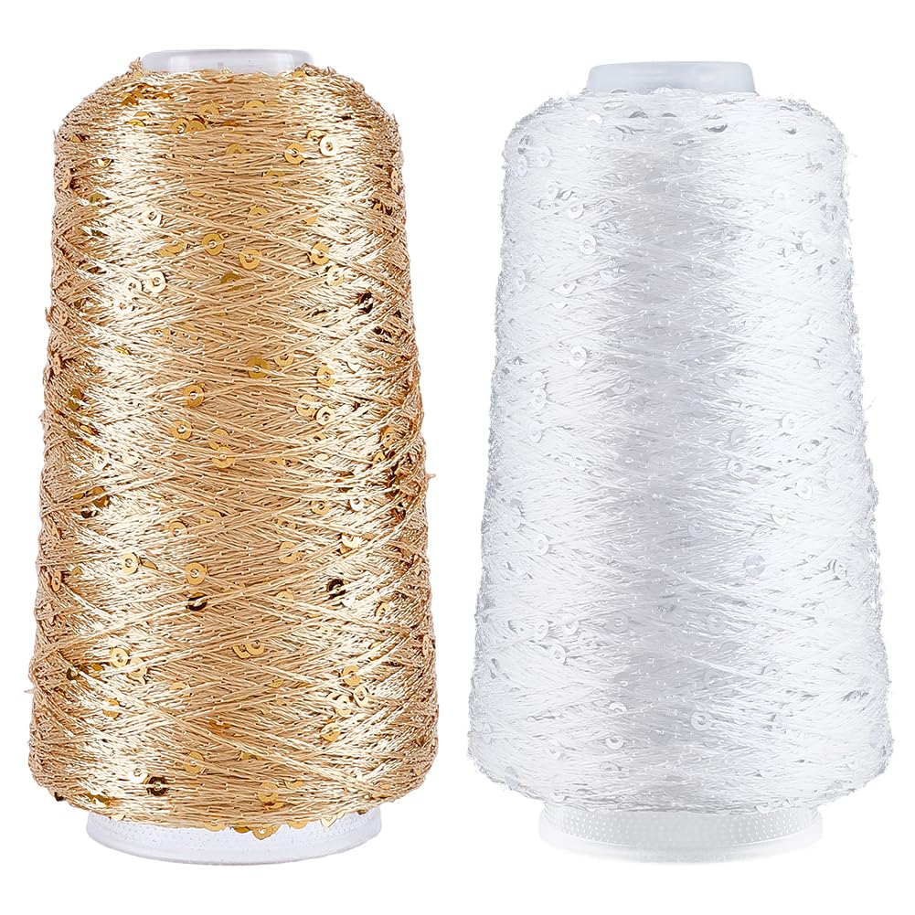 CABODYALS 1000M 2 Colors Sequin Sparkle Glitter Yarn for Sewing Making