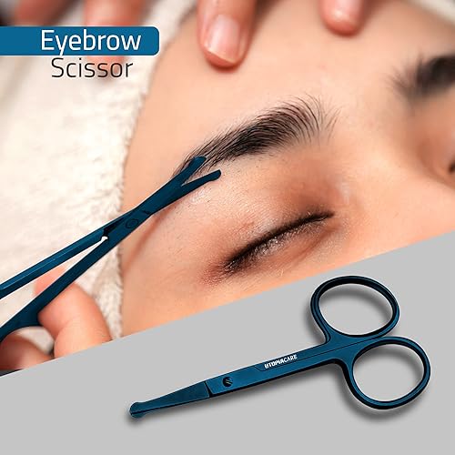 Miniatura 6 de Utopia Care - Tijeras de cabello facial curvadas y redondeadas para hombres, tijeras para bigote, pelo de nariz y barba, uso seguro para cejas,