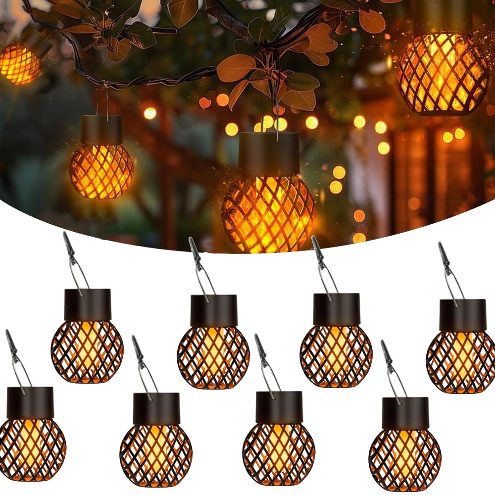 8 Piezas Luces solares colgantes,Luces solares impermeables IP65,Lmpermeable Farolillos Solares,Lamparas Solares Exterior Jardin para Acampar, Jardín, Terraza, Porch