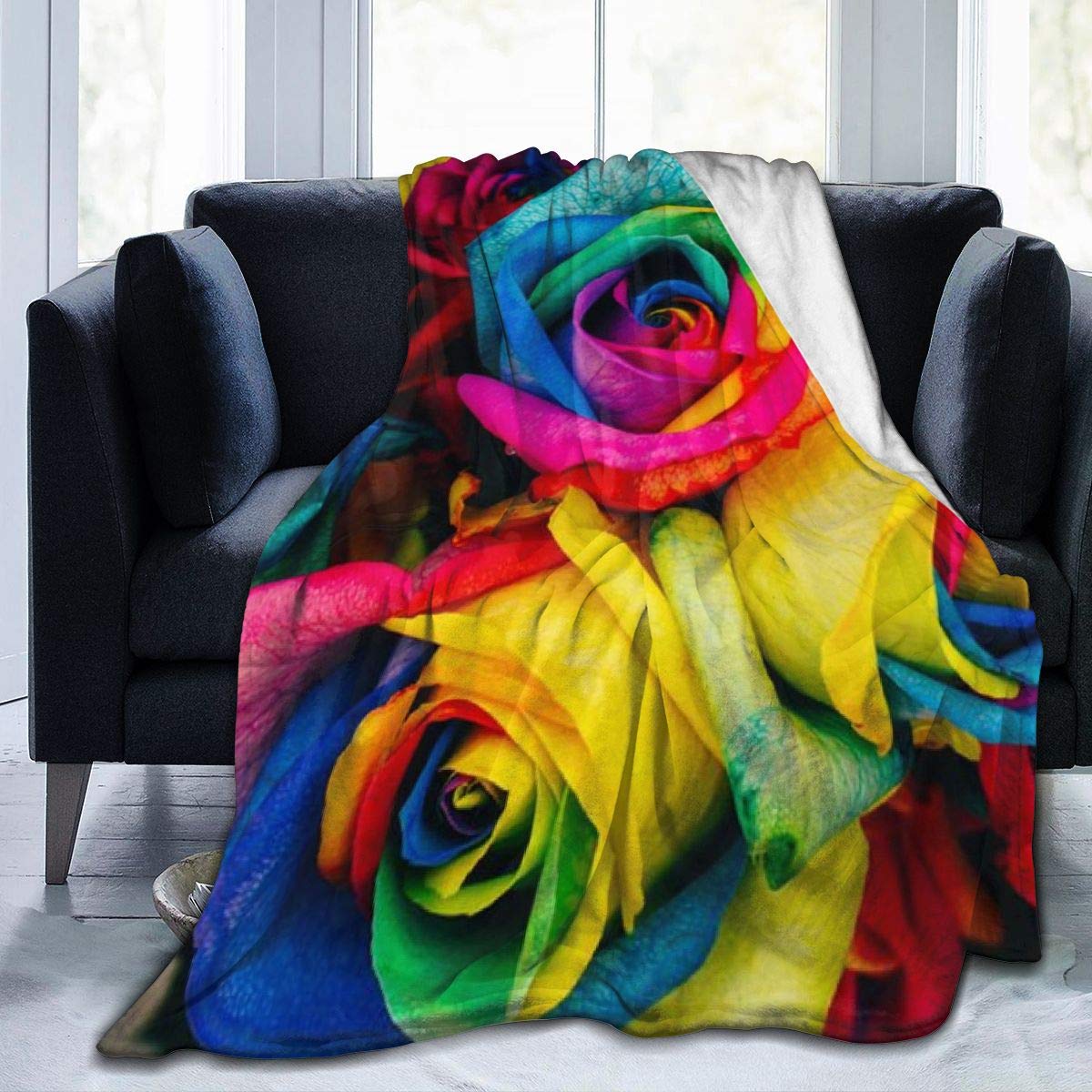 花束ブランケット レインボーローズ