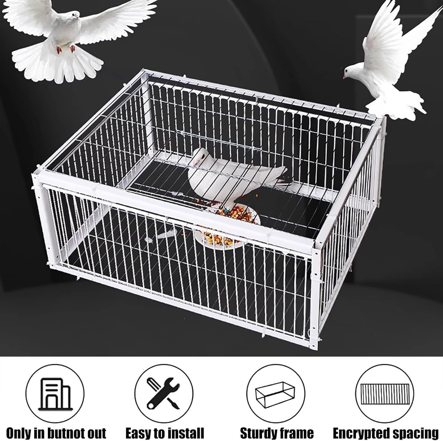 Trampa para palomas, trampa portátil para pájaros humana con diseño a prueba de escapes, fácil montaje, cuatro puertas, entrada unidireccional, uso al aire libre, 60 x 40 x 26 cm