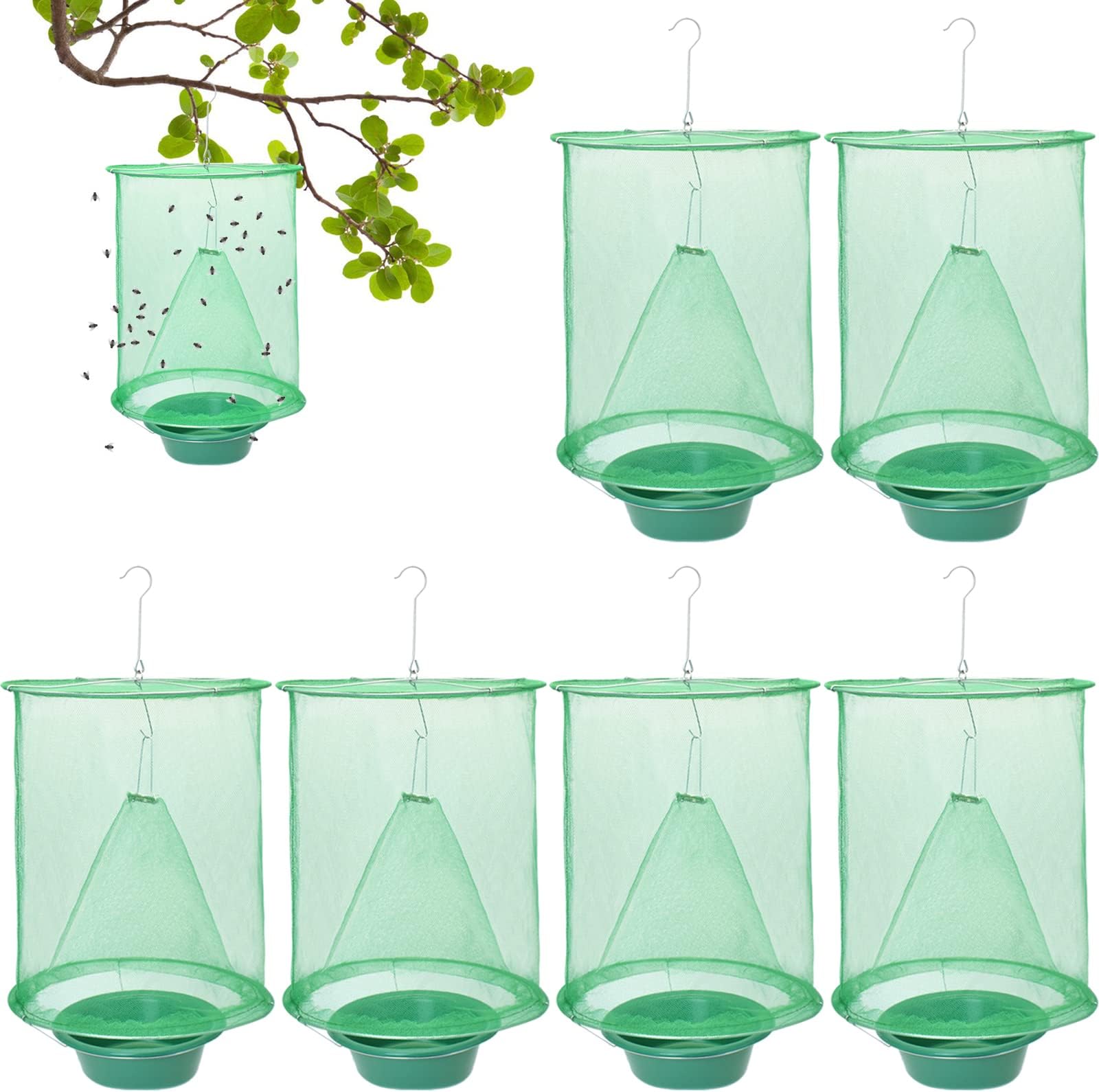 HalatoolRanch Green Cage Outdoors, 6 Pack Reusable Hanging Catcher Cage Ranch for Outdoor Indoor Parks Restaurants Farms