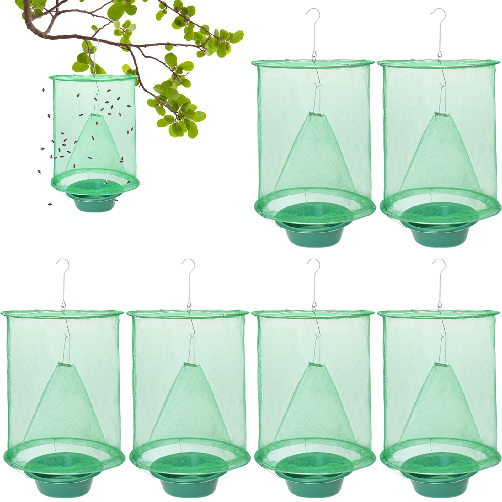 HalatoolRanch Green Cage Outdoors, 6 Pack Reusable Hanging Catcher Cage Ranch for Outdoor Indoor Parks Restaurants Farms